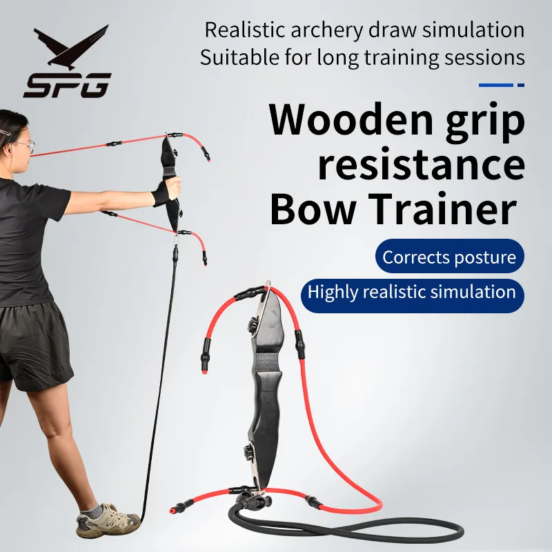 Archery Resistance Bow Trainer Wooden Grip 9 Adjustable Draw Weight Realistic Draw Simulation for Shooting Posture Training