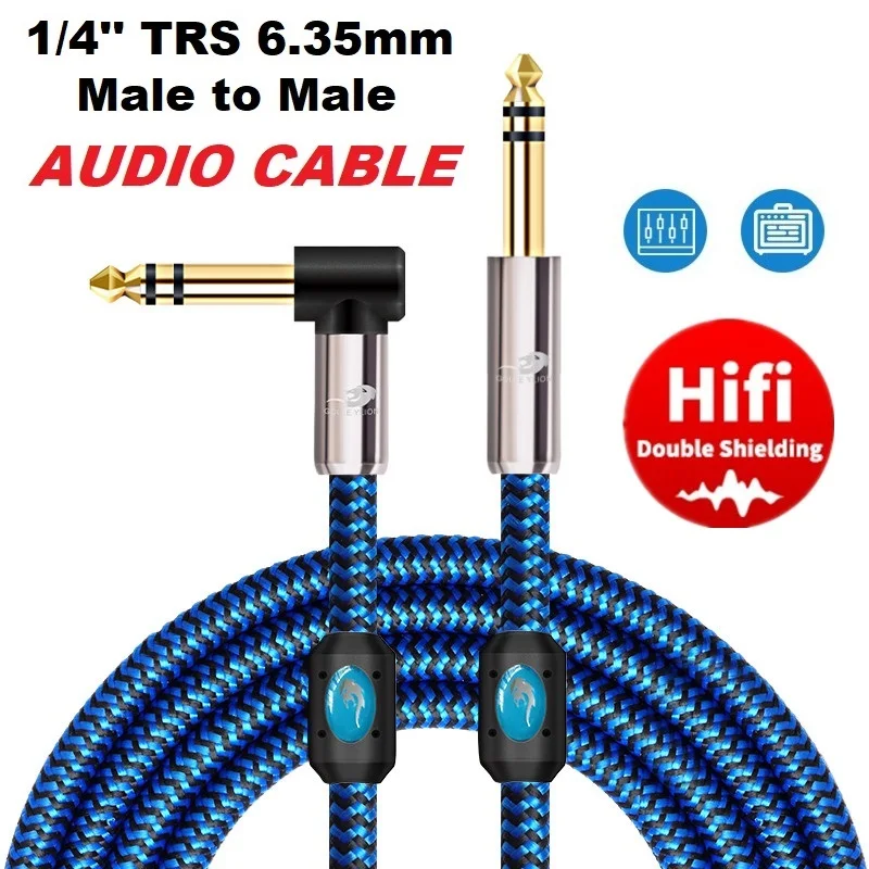 1/4'' TRS 6.35mm Male to 6.35mm Male Stereo Audio Cable for Amplifier Mixer Instrument Guitar Balanced Interconnect Cords