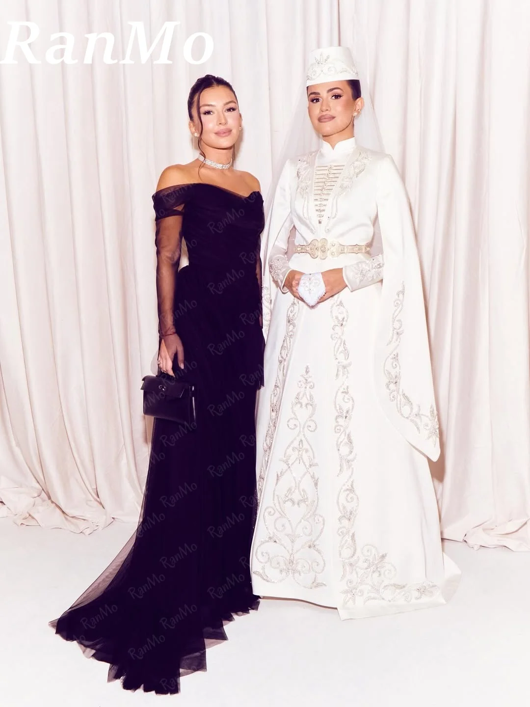 Ranmo Tulle Elegant Off Shoulder Mermaid Prom Dress Floor-Length Pleat vestidos de noche Full Sleeve Elegant Evening Dress 2025