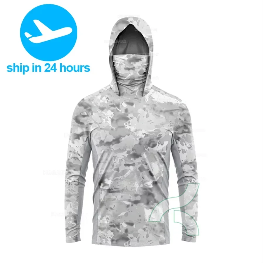 

Camouflage Fishing Shirt UPF 50+ Face Mask Long Sleeve Jerseys Summer Sun Protection T-Shirts Men Hooded Face Cover Fishing Tops