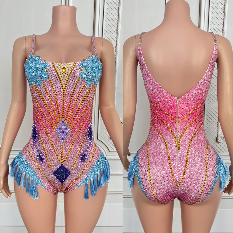 

Colorful Rhinestones Pole Dance Bodysuit Women Singer Party Festival Outfit Bar Ds Dj Stage Gogo Dancer Costume Clubwear XS8799