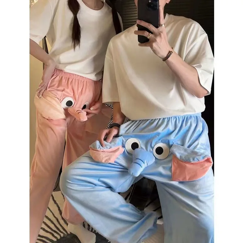 Divertenti pantaloni con naso di elefante Coppia Cosplay Cartoon Pantaloni estivi naso per uomini e donne Pantaloni da notte carini con elefante volante per la casa