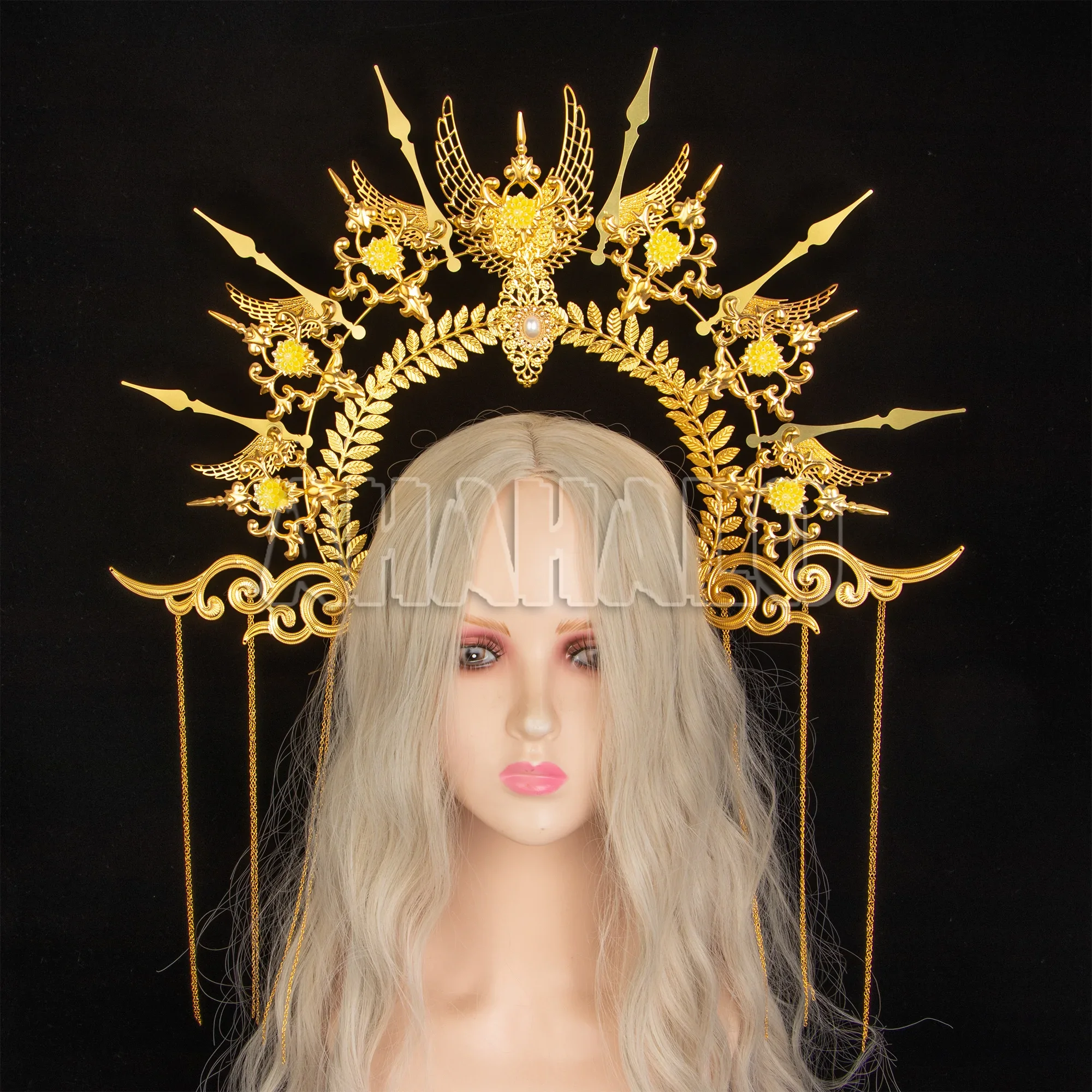 Barock Goldene Halo Krone Stirnband Sonne Halo Göttin Krone Party Kirche Kopfbedeckung Frauen Mädchen Lolita Übertriebene Kopfbedeckung