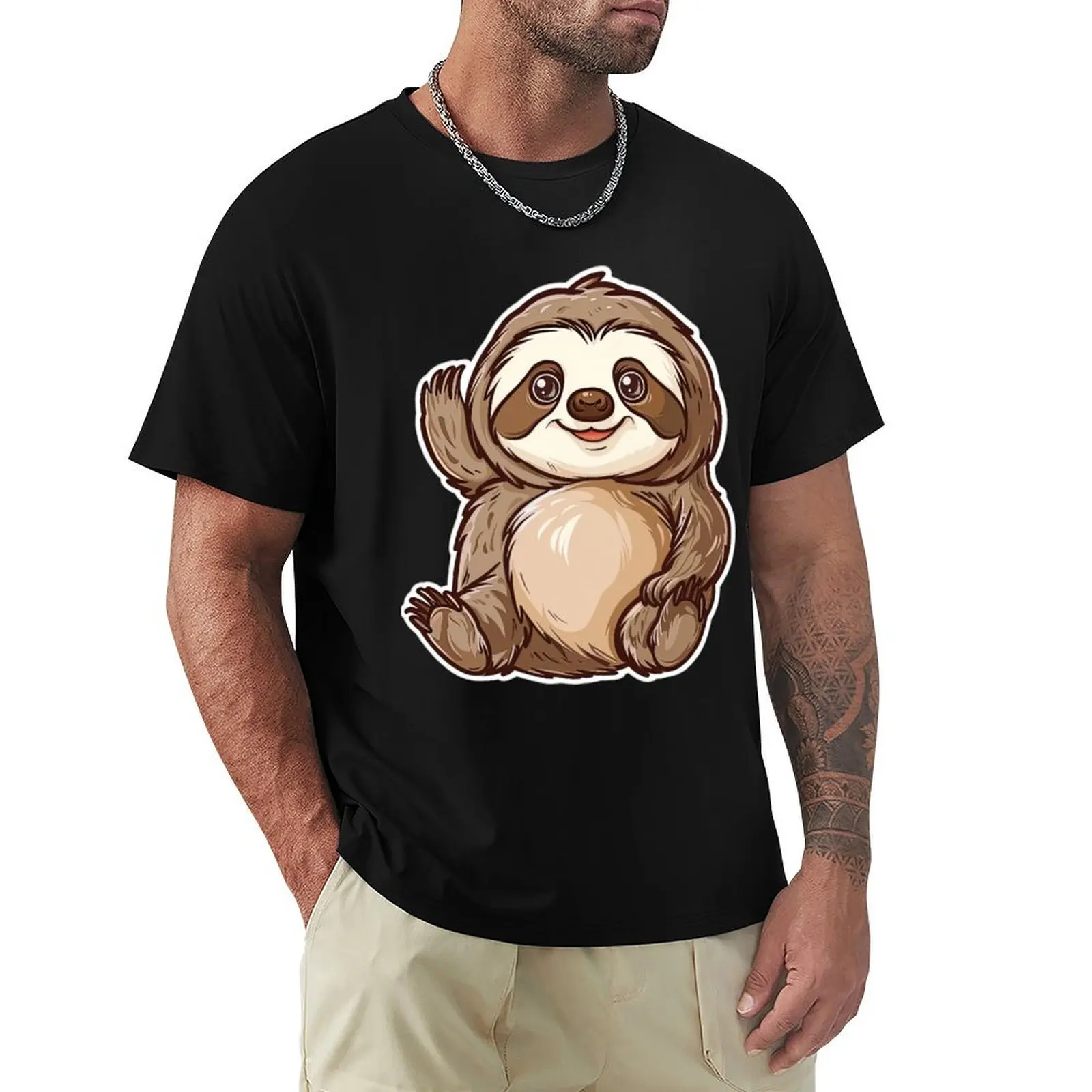 

Happy Cute Sloth T-Shirt Graphic Print Short Sleeve T-Shirt