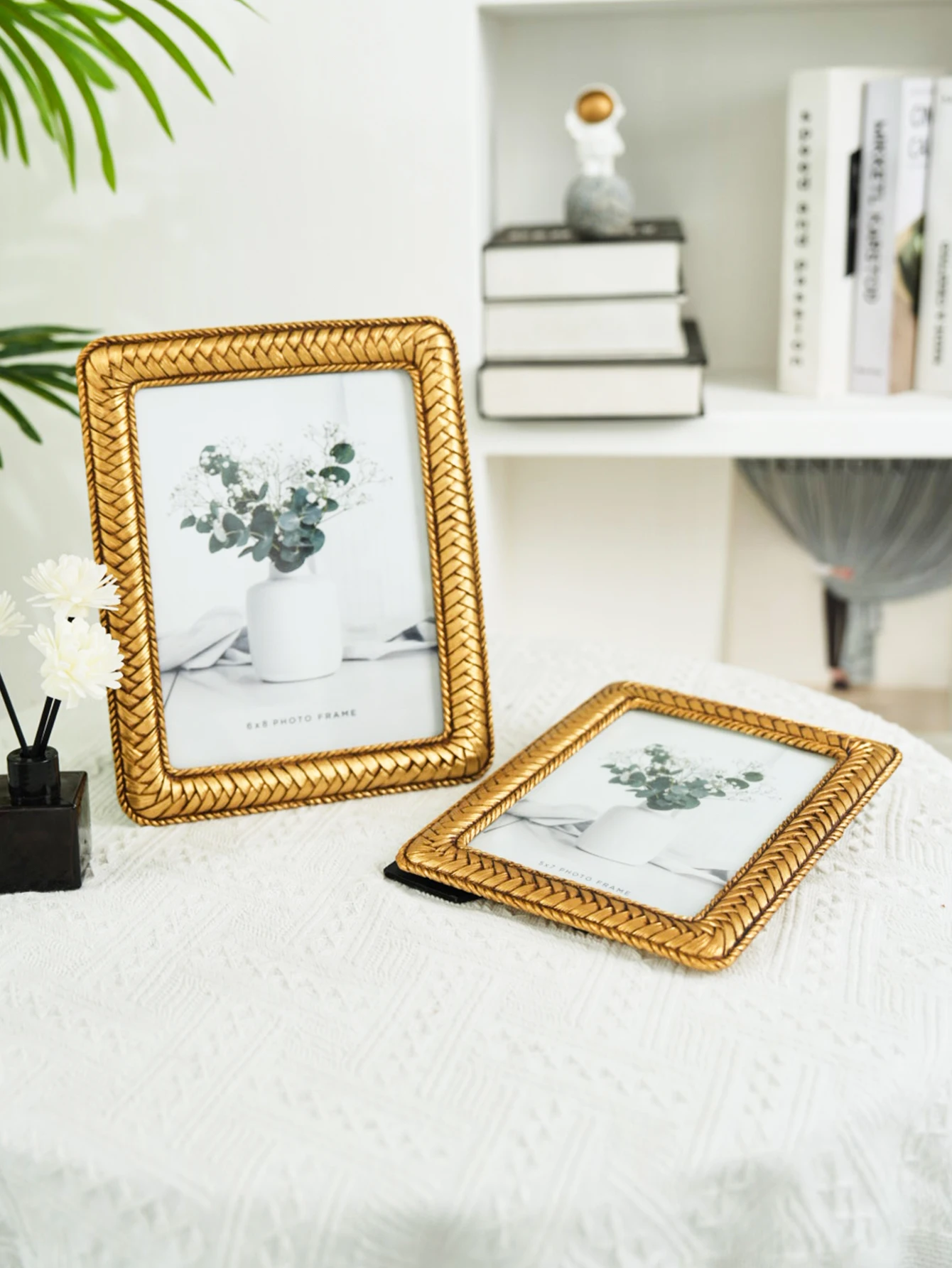 إطار صورة منسوج - ذهبي مثالي لغرف المعيشة وحفلات الزفاف وأعياد الميلاد أو كهدية مدروسة للذكريات