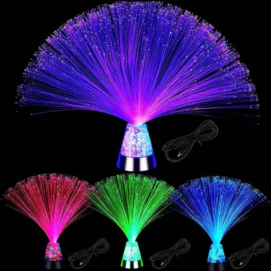 

【New model】4 Pieces Fiber Optic Lamp with Crystal Base 14inch Multicolored Sensory Lights Centerpiece Changing USB Battery Powe