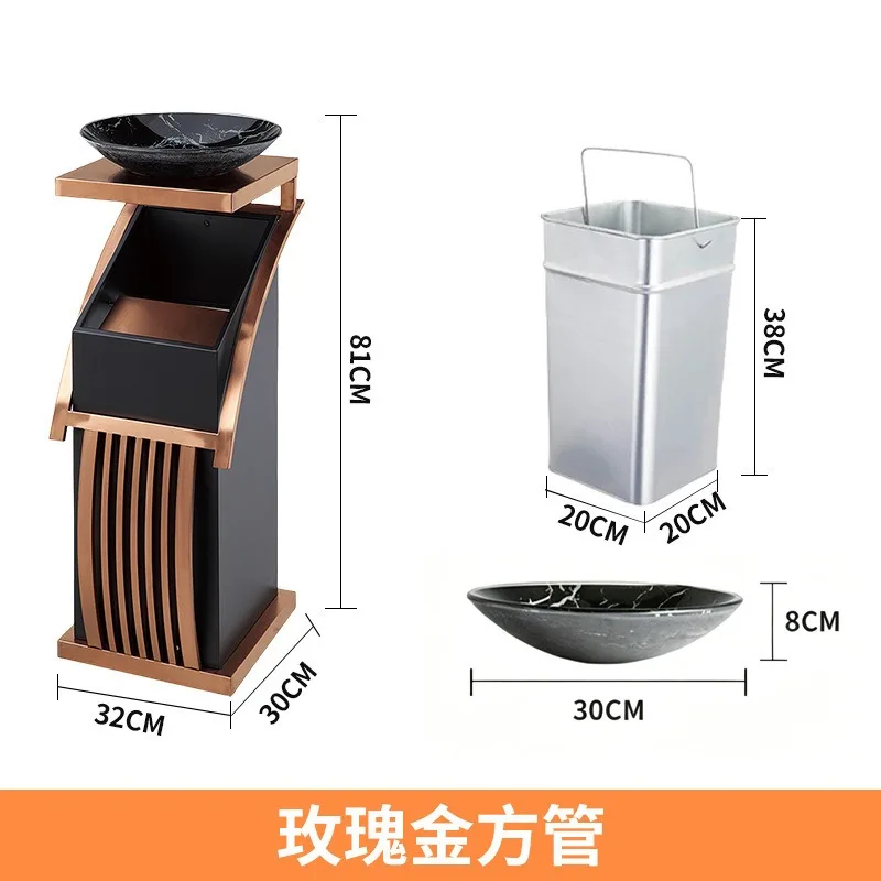 Copper-Colored Large Opening Trash Bin Titanium Gold Stainless Steel Garbage Can Ashtray for Restaurant Hotel Waste Container