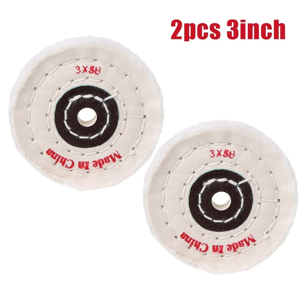 2pcs 3 Inch White Cloth Buffing Polishing Wheels For Jewelry Metal Stainless Steel Wood Plastic Glass Grinder Pad Buffer Tool
