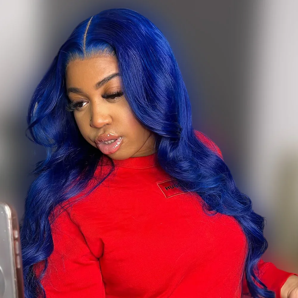 13x6 أزرق داكن شفاف الدانتيل الجبهة باروكة من شعر طبيعي البرازيلي الجسم موجة الملونة 5x5 الدانتيل إغلاق باروكة من شعر طبيعي للنساء #4