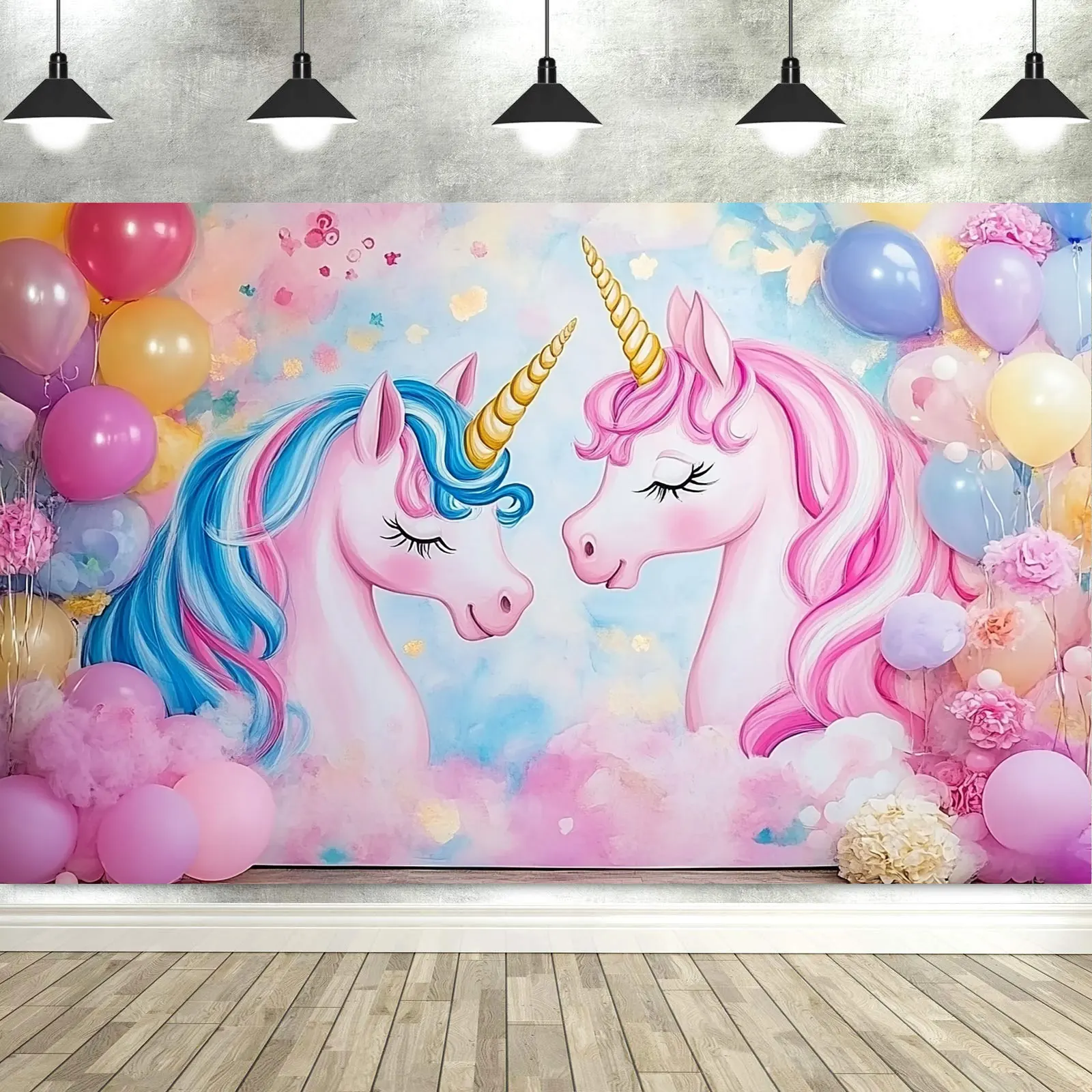 Dewprint Unicorn Birthday Decorations Backdrop for Girls Rainbow Glitter Stars Dots Happy Birthday Banner Photo Booth Props