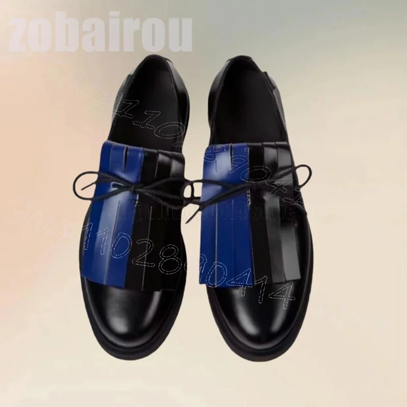 Kleurrijke Kwastjes Blauwe Strik Ronde Teen Loafers Mode Instappers Herenschoenen Luxe Handgemaakte Party Banket Date Heren Casual Schoenen