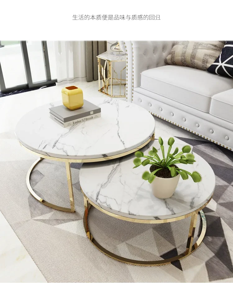 Marble table Modern Simple Apartment Round Side Bedside Table Home Living Room  Iron Small Coffee Table Combination