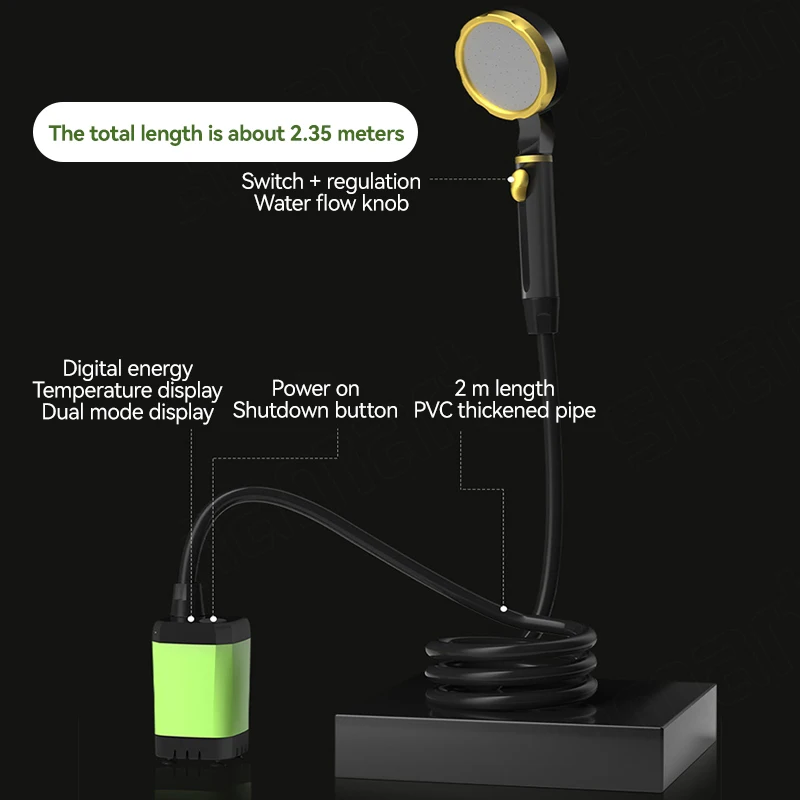 6000mAh Portable Camping Shower Pump RV Outdoor Shower Kit W/Full Screen Intelligent Digital Display Camp Shower Kit Outdoor 