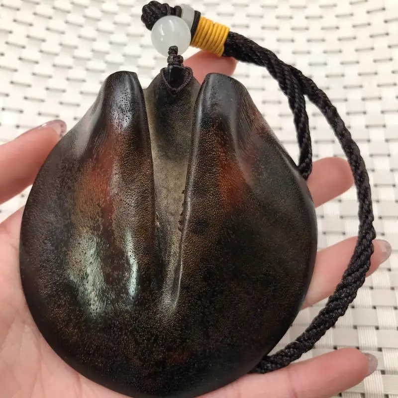 Natural Black Donkey Hoof Pendant Gua Sha Board Scraping Tool Traditional Amulet Folk Curio Collectible Ornament