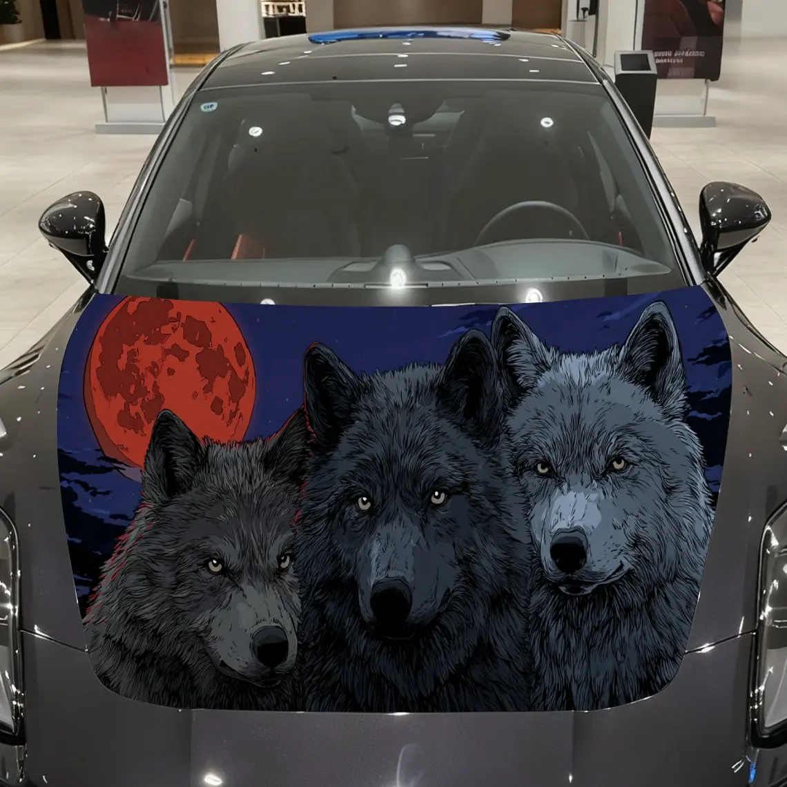 

Red Moon Mountain Style Wolf Car Hood Wrap, Car Hood Decal, Car Exterior Accessory, Waterproof and Self-adhesive Auto Cover Stic
