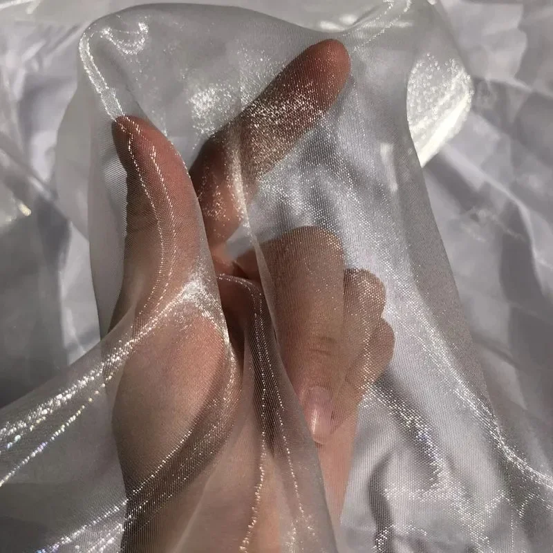 Encrypt Transparent Sparkling Phantom Organza Fabric for Wedding Decoration Headbands Stage Dresses Handmade DIY Fabric