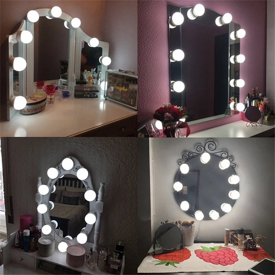 USB LED Makeup Mirror Wall Lamp Five Color Temperature 10Bulbs Kit for Dressing Table Dimmable Vanity Lights Cosmetic Fill Light