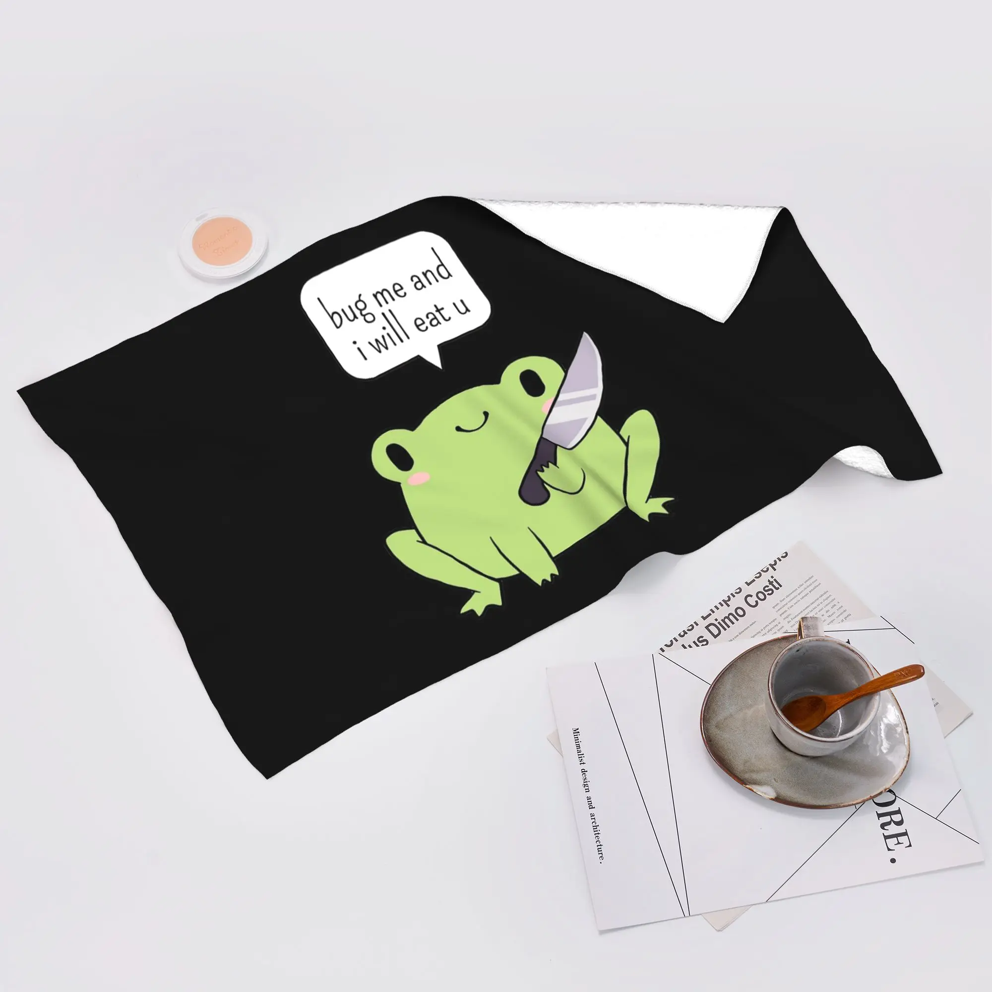 Custom Cute Frog With A Knife Soft Face Towel Quick Dry Pool Bath Cotton Towels Absorbent Quick