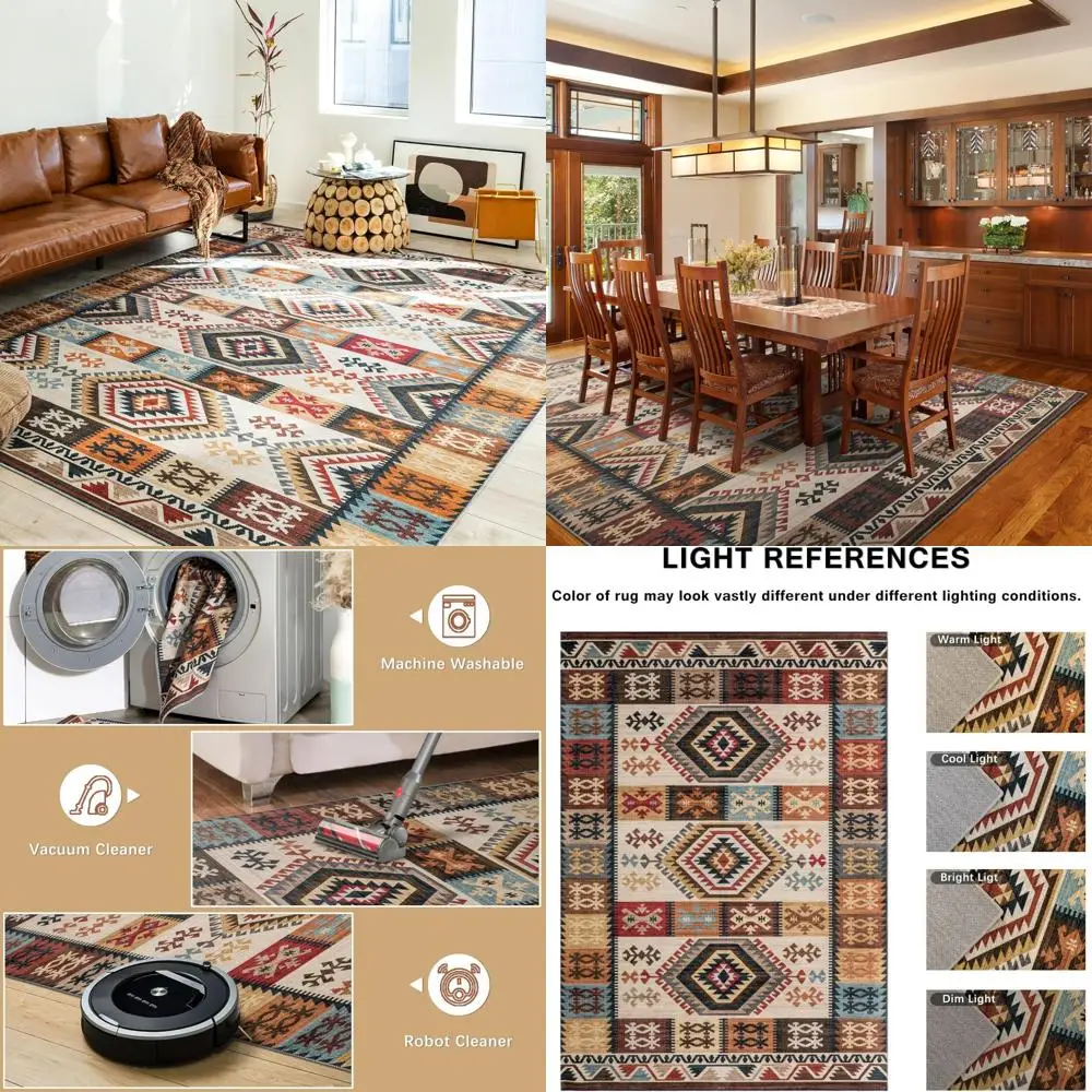 

Коричневый ковер с геометрическим рисунком 8x10 дюймов, с низким ворсом, нескользящий, моющийся для гостиной/спальни/столовой