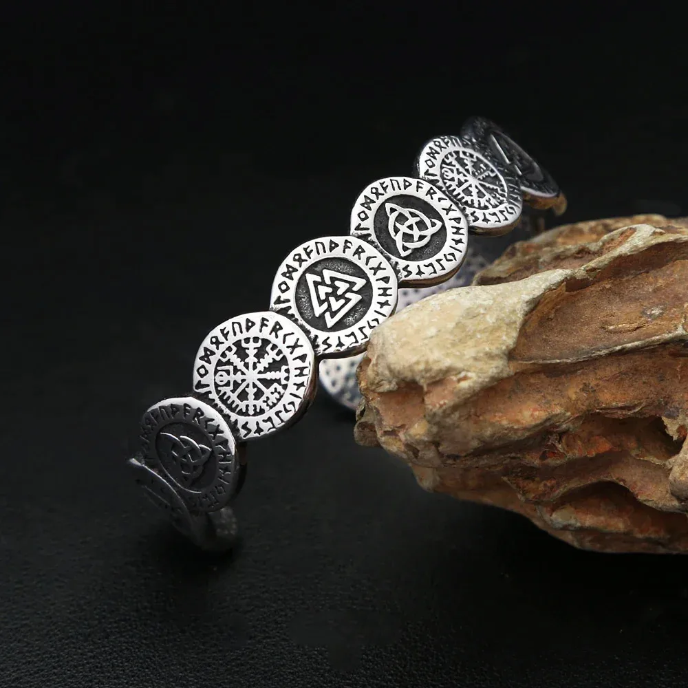 Fashion Nordic Viking Rune Jewelry Opening Adjustable Stainless Steel Fashion Jewelry Bracelet Retro Punk Hip Hop Unisex Gift view 5