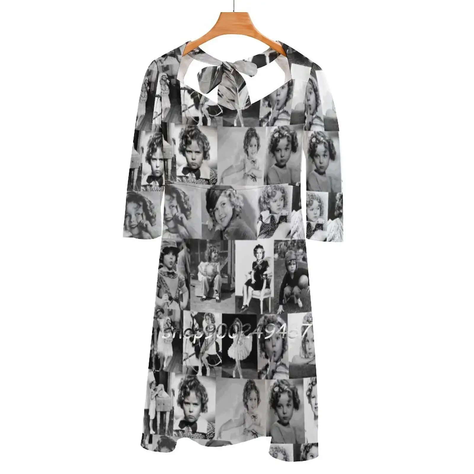 Shirley Temple Collage Flare Dress Square Neck Dress Elegant Female Fashion Printed Dress Shirley Temple Old 1930S 1930S Movie