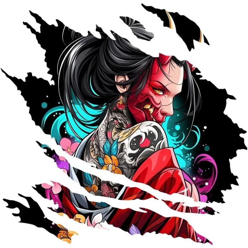 Geisha Girl Vinyl Sticker Matte Waterproof Removable Decal for Motorcycle Tank Helmet Scooter Car Window Bumper Dark Decor 1Pc