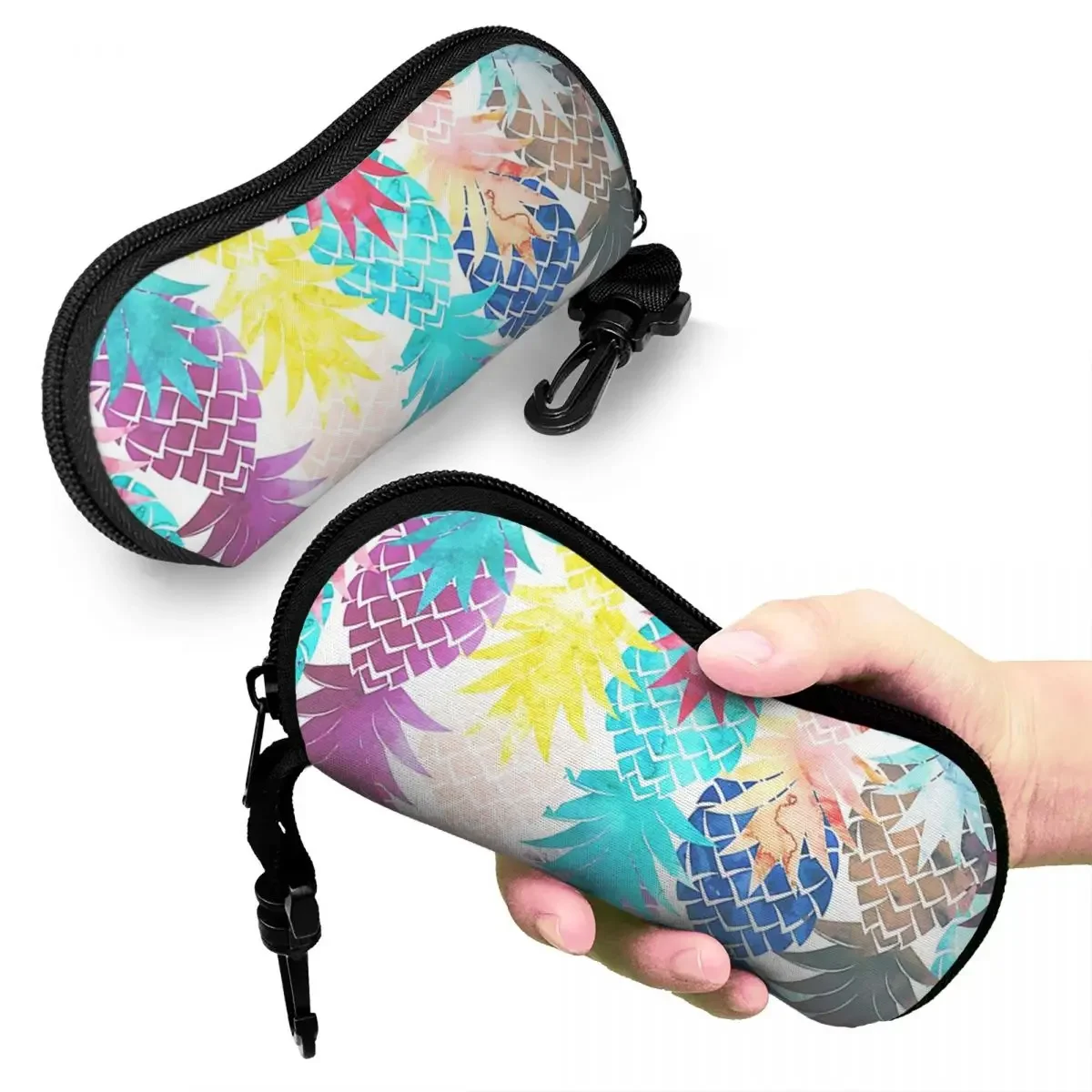 Hawaiian Pineapple Pattern Tropical Watercolor Shell Glasses Case Protector Sunglasses Box Women Men Soft Eyeglasses Bag Pouch