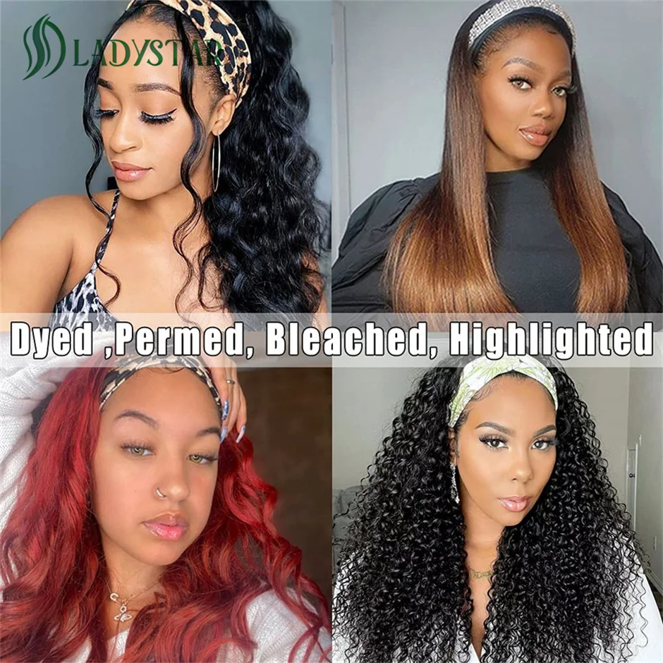 Women\'s Headband Wig Human Hair Scarf Wig 150% Density  Brazilian Straight Headband Wigs Human Hair Machine Made Wig for Women