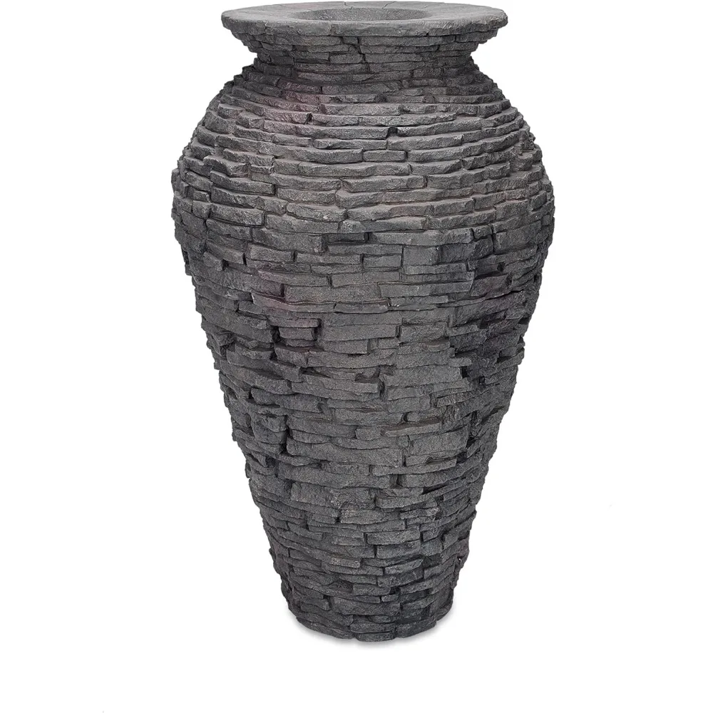 78207 نافورة جرة متوسطة الحجم مكدسة للمناظر الطبيعية والحدائق، طول 45 بوصة رمادي داكن #5