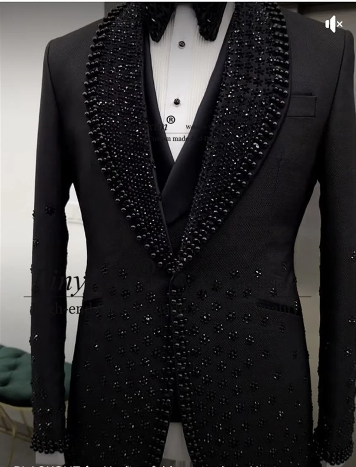 Sparkly Beading Men Suit Luxury Crystals Wedding Male Prom Blazer 3 Pieces Sets Groom Party Tuxedos Slim Fit Custom Homme