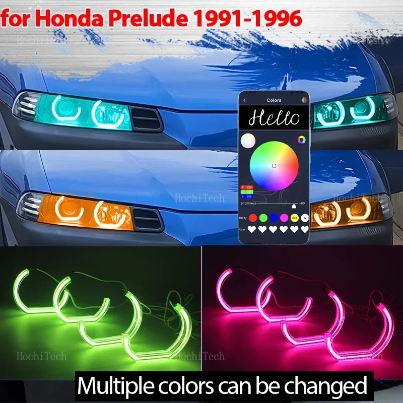 

Комплект светодиодных кольцевых фар LED Angel Eyes с RGB-подсветкой и управлением через приложение для Honda Prelude 1991-1996, аксессуары для автомобильных фар