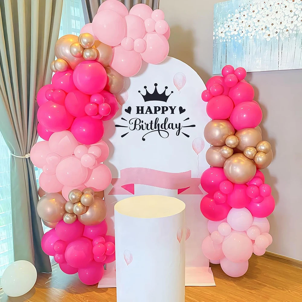 

Гирлянда из розовых шаров, комплект для создания арки из ярко-розовых и золотых шаров для дня рождения, вечеринки в честь рождения ребенка, определения пола ребенка, свадьбы, годовщины, декора