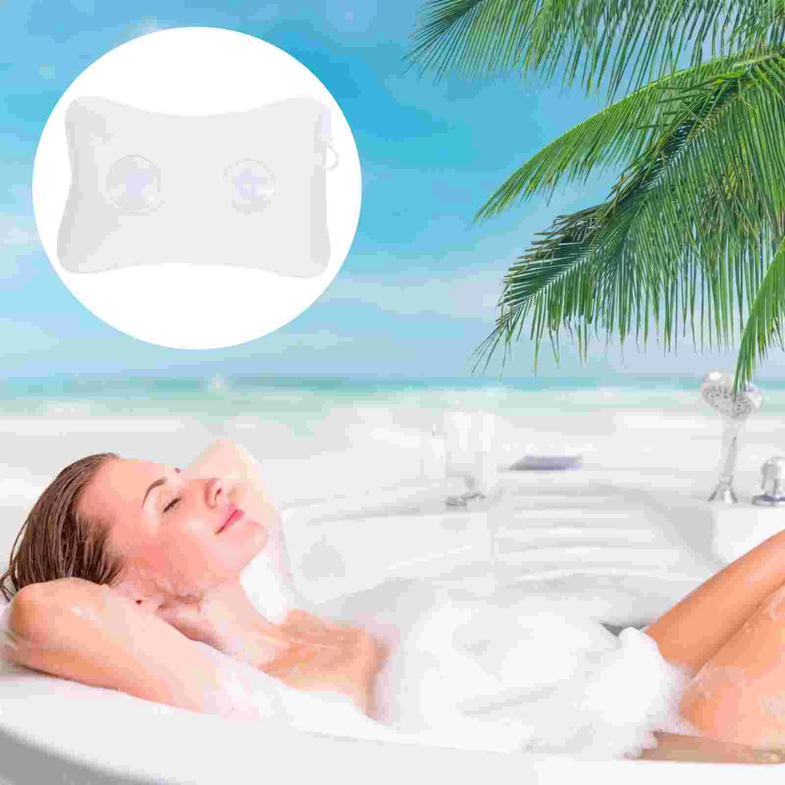 Bathtub Suction Cup Headrest Pillow Inflatable Mesh Polyester with Sucker Accessories