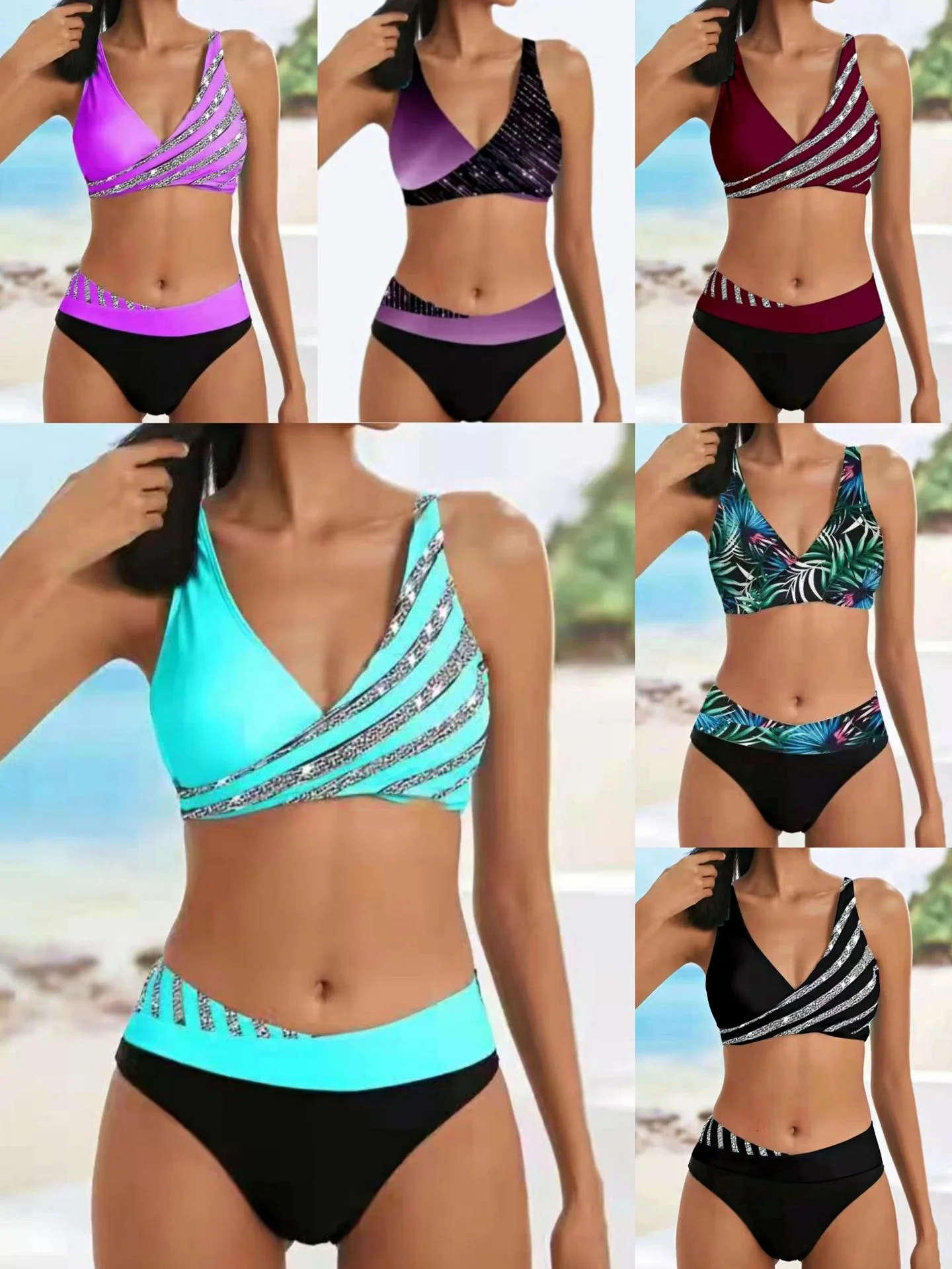 Jucleo-Conjunto de Bikini con ondas para mujer, traje de baño femenino de talla grande 5XL, Tankini dividido, traje de baño de 2 piezas, 2023