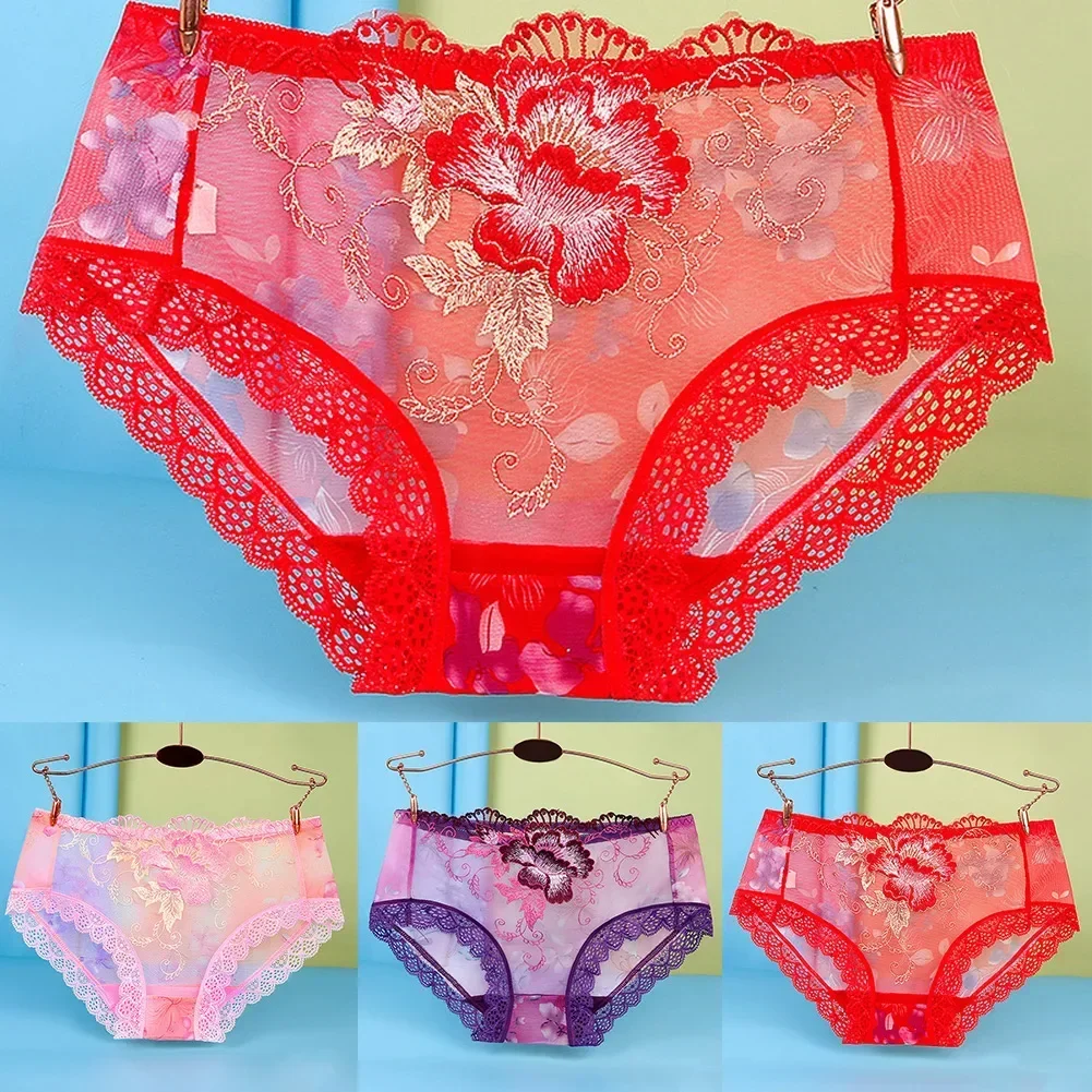 2023 New Fashion For Ladies Plus Women Sexy Lace Seamless Underwear Skin-Friendly Transparent Briefs Panties Elastic Fit Panties