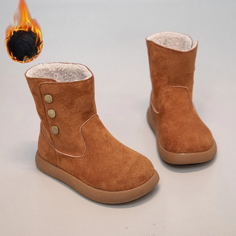 Stivali da neve per bambini 3-18 anni Marrone imbottito addensato Ragazzi Ragazze Scarpe di cotone Marrone Morbido antiscivolo Bambini Stivali a metà polpaccio per bambini