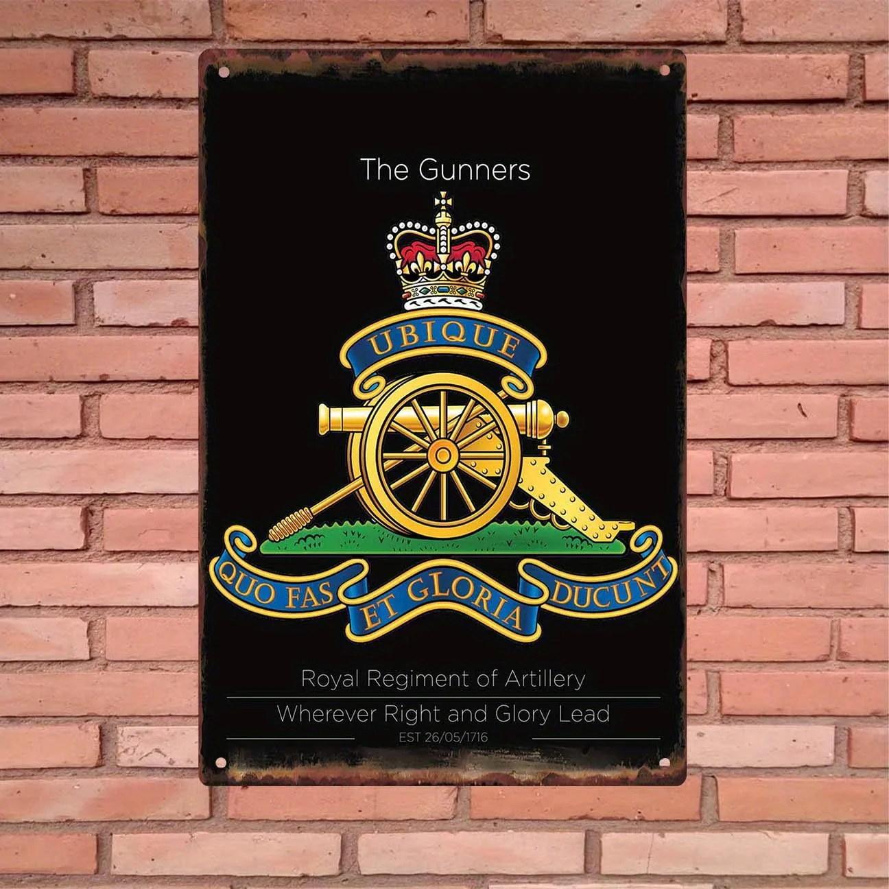 [Vintage Metal Sign] Rustic  Vintage Royal Artillery Badge Sign | Waterproof Iron Wall Art with Crown & Cannon Design, for Home