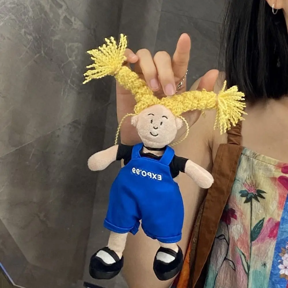 

PP Cotton Yellow Furry Girl Pendant Fluffy Collection Blue Overalls Girl Bag Pendant Hanging Ornaments Cartoon