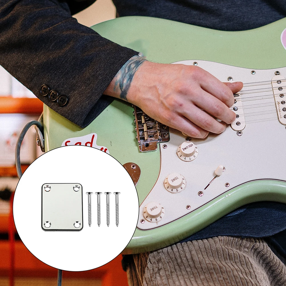 

Guitar Neck Plate Electric Hardware Part Board 4-hole Neckplate for Plates Silver Accessory