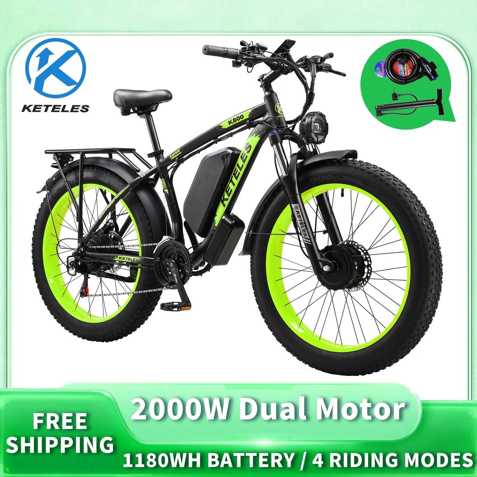 Peak 4000W Dual Motor K800 Electric Bike 26"  E-Bike 48V/1104WH for Adult image 2