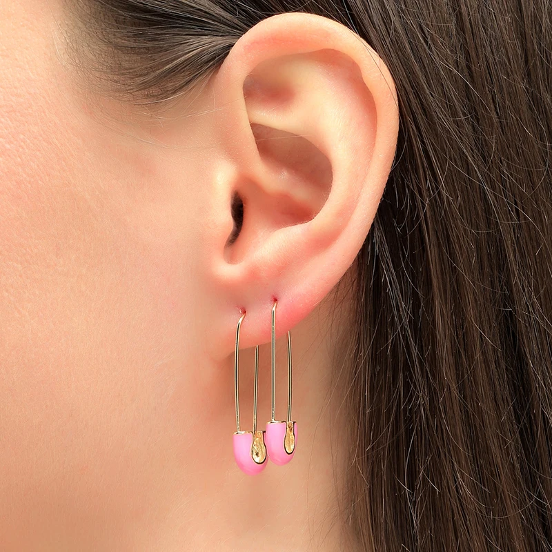 925 Sterling Silver Ear Needle Enamel Paper Clip Earrings / Inlaid Zircon Paper Clip Small Studs Retro Fashion Party Jewelry