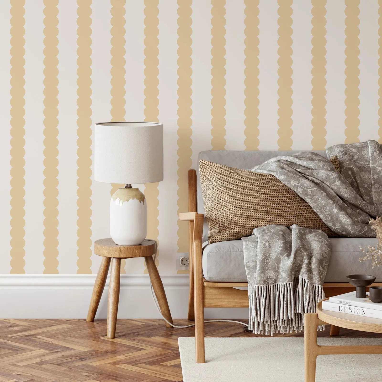Yellow Scallop Peel & Stick Wallpaper, Light Stripe Wall Art Wall Mural For Home Decor,Self-adhesive Or Traditional Non-woven