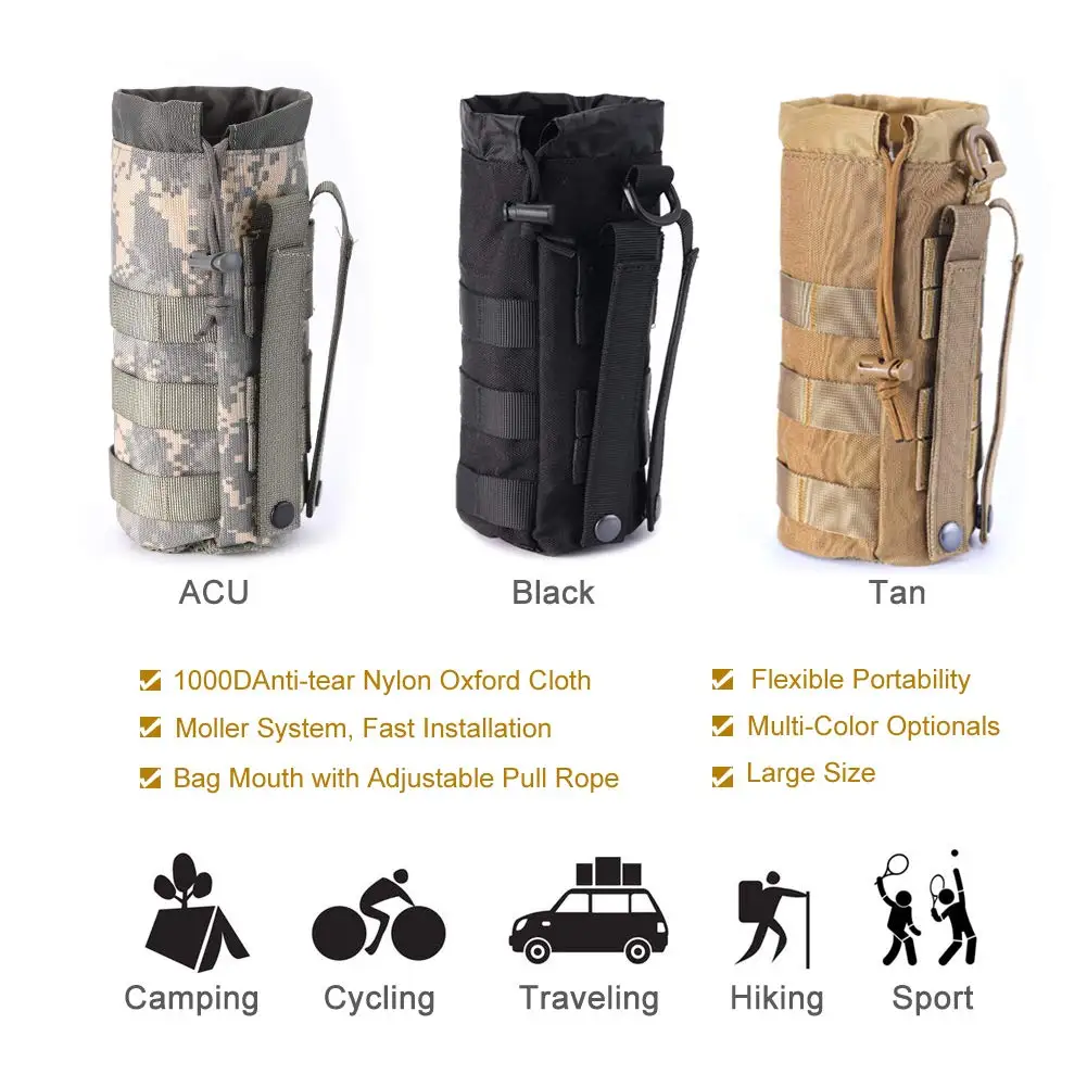 Travel Sports Mesh Water Bottles Pouch Bag, Tactical Drawstring Molle Water Bottle Holder Tactical Hydration Carrier Pouches