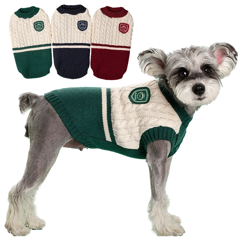 College Style Pet Dog Sweater Winter Warm Dog Clothes Puppy Cat Vest for Small Medium Dogs Chihuahua French Bulldog Yorkie Coat