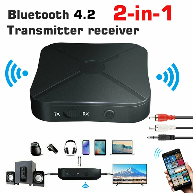 Bluetooth-compatible Audio Transmitter Receiver BT4.2 Dual Channel Music Stereo Adapter Audio 3.5mm AUX Jack RCA USB Dongle