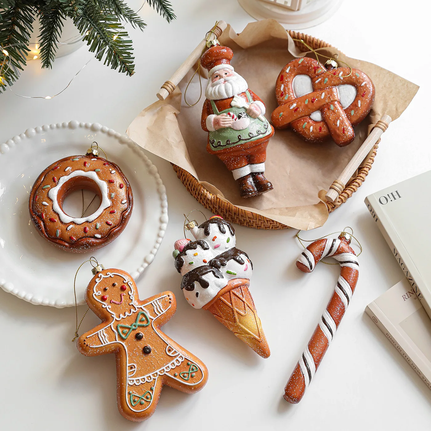 Christmas Atmosphere Donut Gingerbread Man Candy Cane Christmas Tree Snowflake House Pendant Small Ornament Wreath Accessory