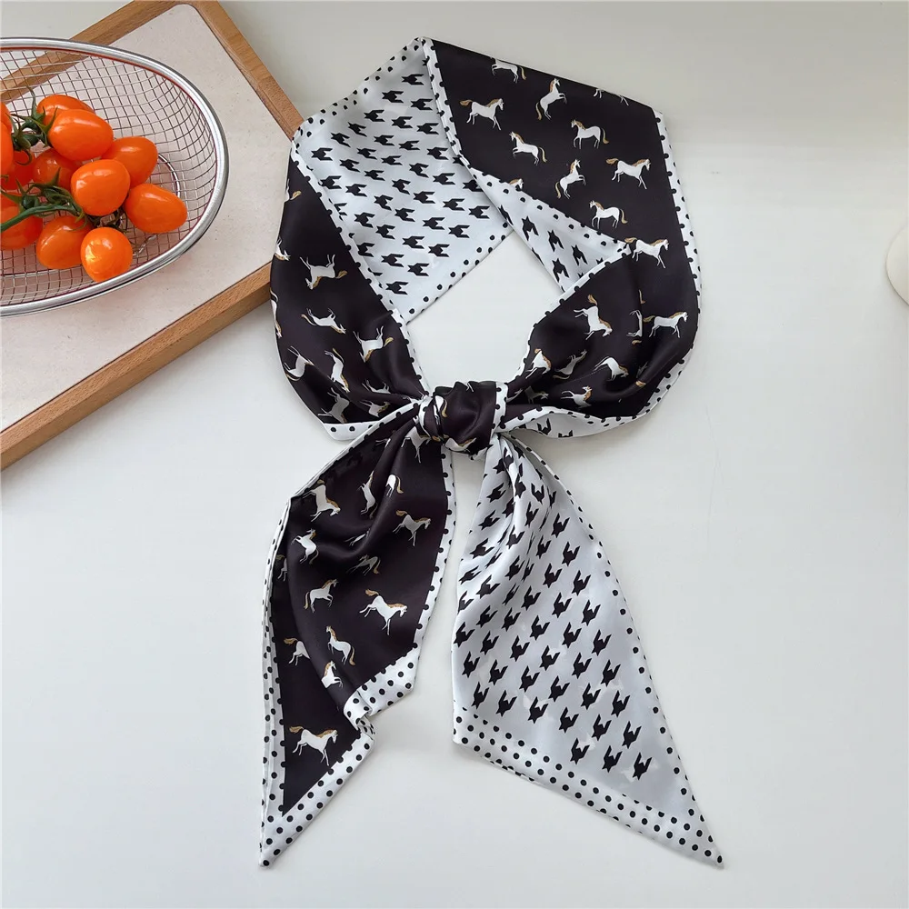 

Новый косой двусторонний длинный полосатый маленький шелковый шарф, женский профессиональный стример, декоративный маленький шарф, повязка на голову, платье, пояс