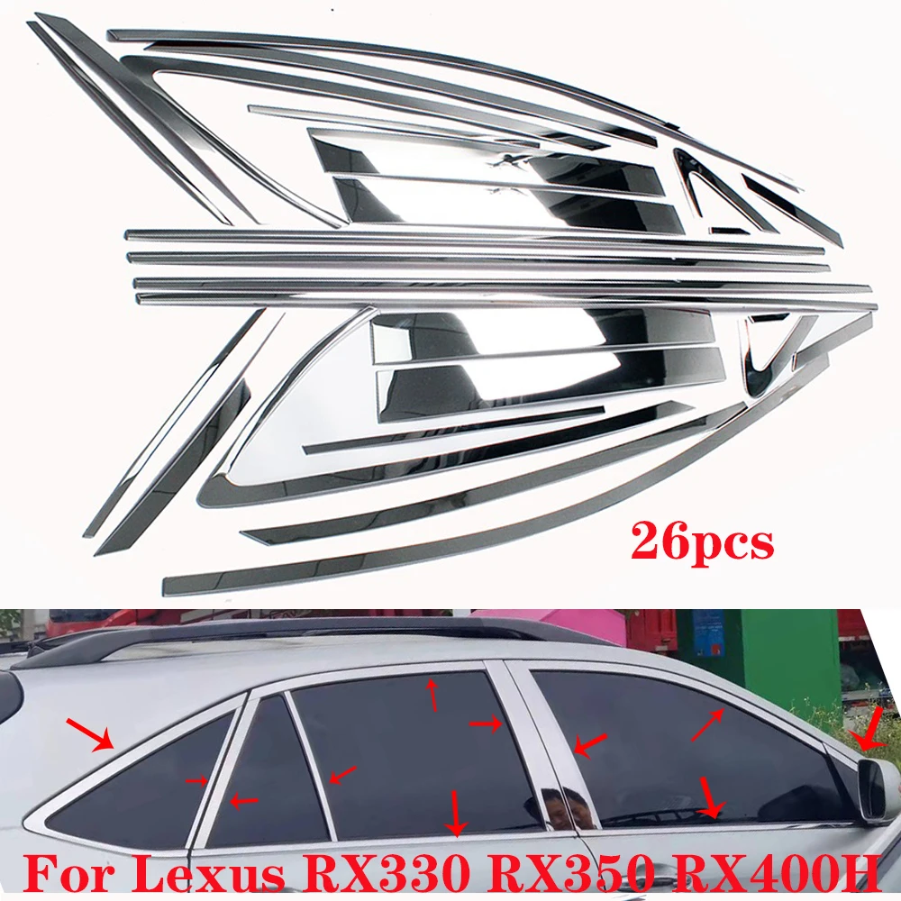 

For Lexus RX330 RX350 RX400H 2004-2009 Stainless Steel Full Window Frame Cover w/Pillar Posts Molding Trim Sticker Accessories