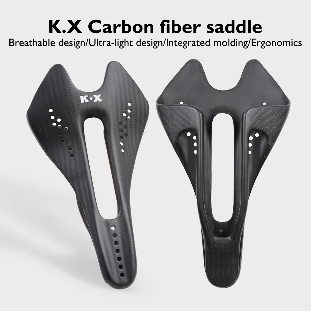 Fully Carbon Integrated Seat Cushion Carbon Kine 3K Pattern Gloss Matte Ti Rails 6x7-7x9mm 38mm Nose 124x244mm 88.4g Saddle