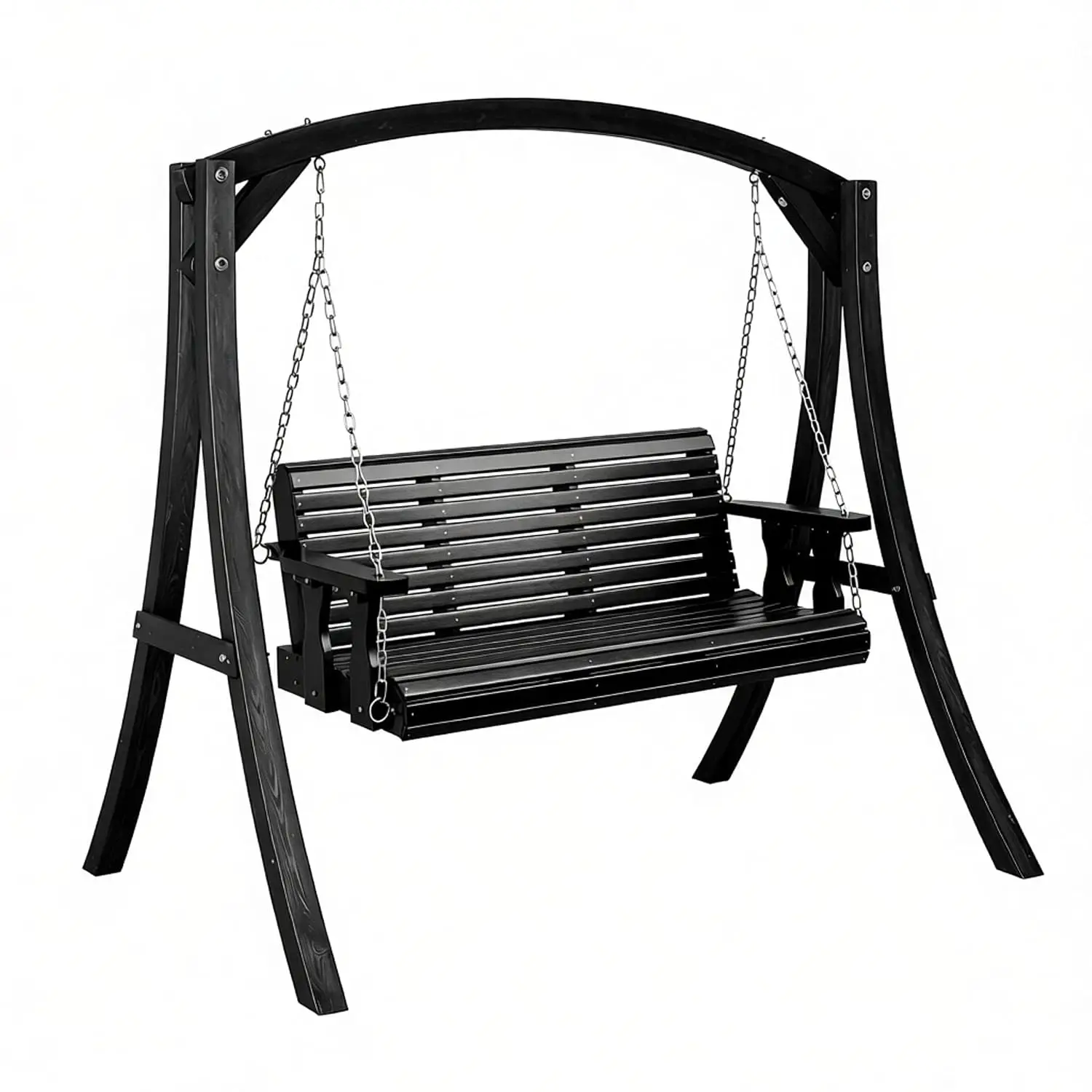 5FT Wooden Porch Swing with Frame, Heavy Duty 880 LBS Bench with Hanging Chains for Courtyard Garden Outdoors, Black, Customized